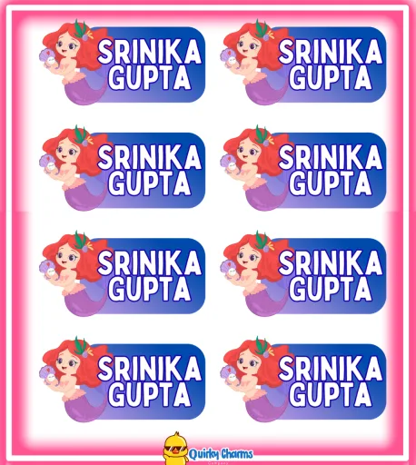 Transparent Waterproof Name Labels (Personalised) - 8 stickers Theme: Mermaid