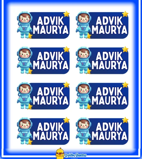 Transparent Waterproof Name Labels (Personalised) - 8 stickers Theme: Astronaut