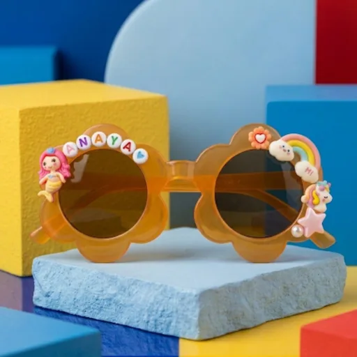 Personalized Flower Sunglasses for Kids – Custom Name UV Protection Shades (Size 6+ Yrs) Color: Peach