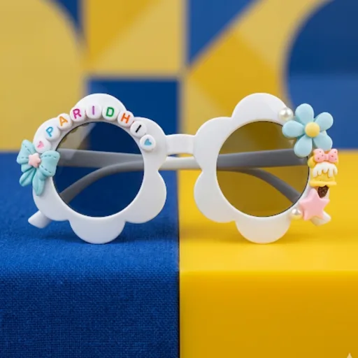 Personalized Flower Sunglasses for Kids – Custom Name UV Protection Shades (Size 6+ Yrs) Color: White