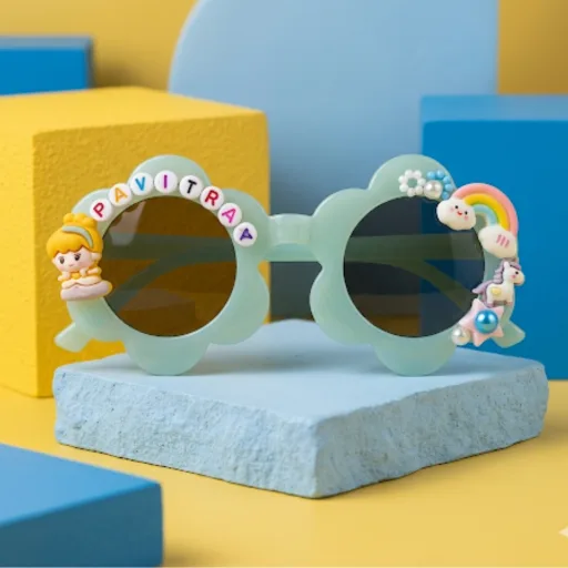 Personalized Flower Sunglasses for Kids – Custom Name UV Protection Shades (Size 6+ Yrs) Color: Blue