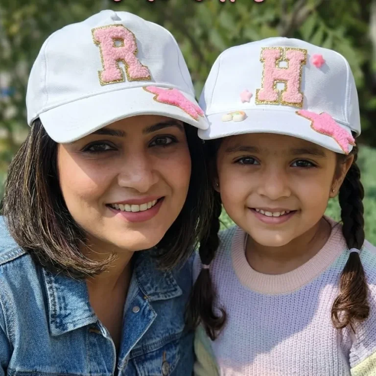 Personalized Mom & Daughter Duo Caps with Cute Charms | Matching Caps Set for Moms & Kids