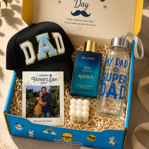 Personalized Father's Day Premium Gift Hamper – Perfume, Cap, Bottle & Photo Card
