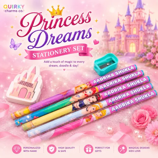Personalized Princess Stationery Set | Pack of 10 Personalized Pencils | Princess Dreams Collection