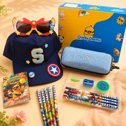 Superhero Kids Gift Combo Box – Name Cap, Sunglasses, Stationery Set 