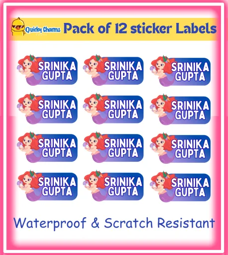 Transparent Waterproof Name Labels (Personalised) - 12 stickers Theme: Mermaid