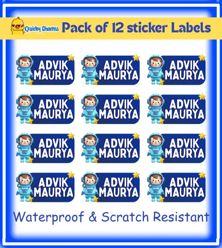 Transparent Waterproof Name Labels (Personalised) - 12 stickers Theme: Astronaut