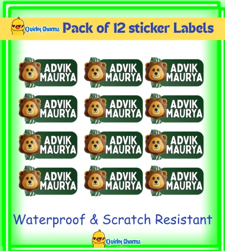 Transparent Waterproof Name Labels (Personalised) - 12 stickers Theme: Jungle