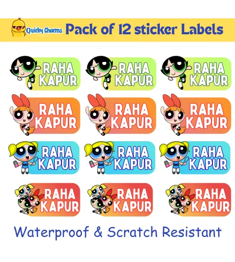 Transparent Waterproof Name Labels (Personalised) - 12 stickers Theme: Super Girl