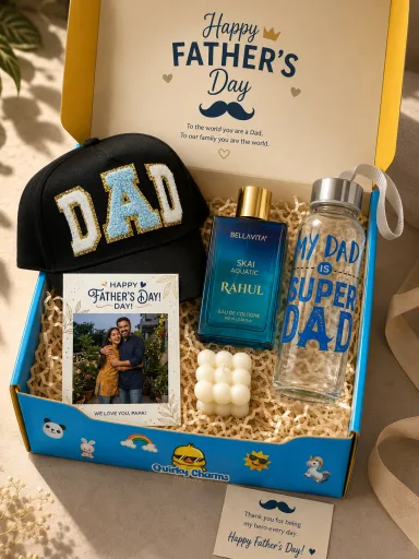 Personalized Father's Day Premium Gift Hamper – Perfume, Cap, Bottle & Photo Card image 3