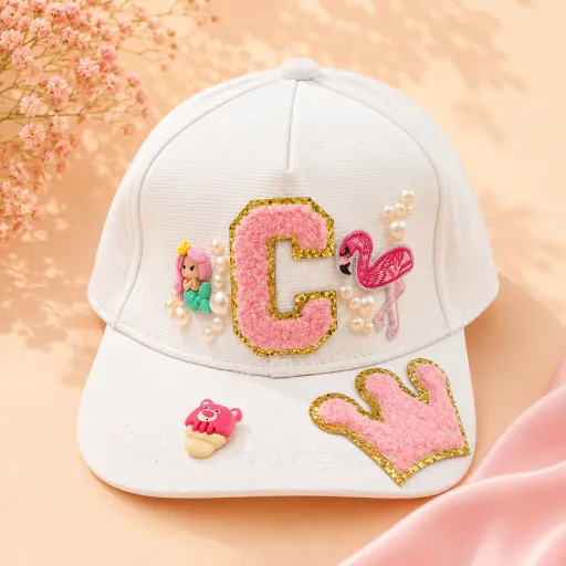 Kids Initial Cap with extra pearls and charms | Custom Name Cap for Boys & Girls image 4