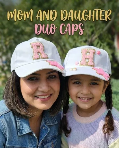 Personalized Mom & Daughter Duo Caps with Cute Charms | Matching Caps Set for Moms & Kids image 2