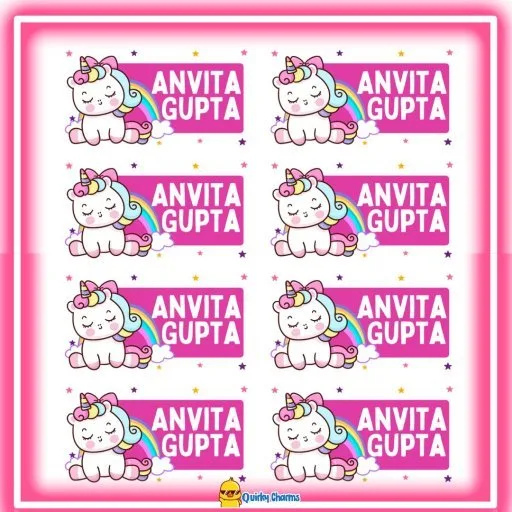 Transparent Waterproof Name Labels (Personalised) - 8 stickers Theme: Unicorn